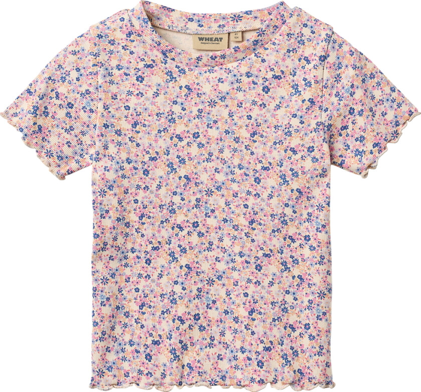T-skjorte - Alicia - Rib - Rosa Blue Blomster - - 5 år (110) - T-skjorte