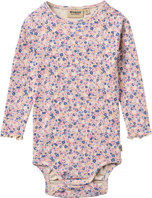 Body I/e - Rib - Rie - Rosa Blue Blomster - - 74 - Langermet Body