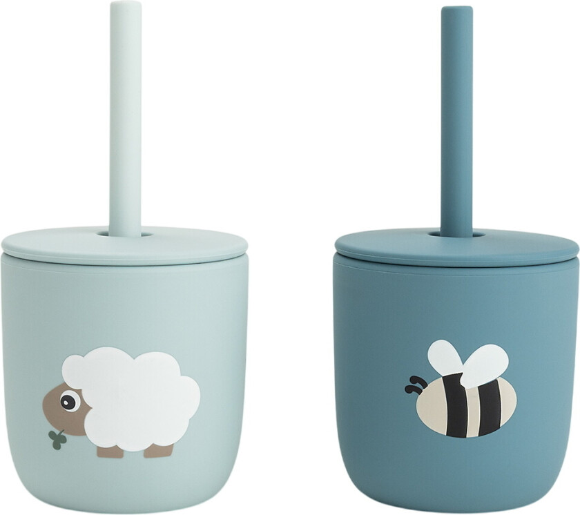 Kopp m. Sugerør - 2-pack - Tiny Farm - Blå - - OneSize - Kopp