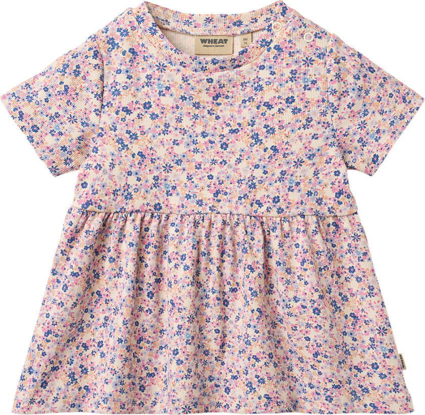 Kjole - Rib - Anna - Rosa Blue Flower - - 74 - Kjole