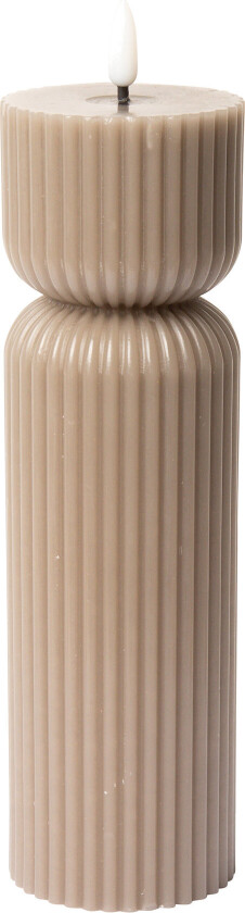 Striped Led Pillar Candle - Beige - H22CM