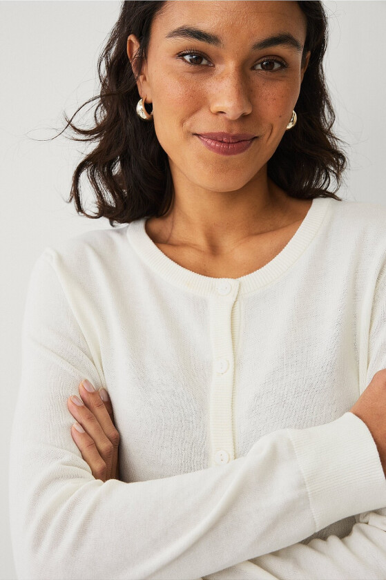 Kardigan med ribbede detaljer - Hvit