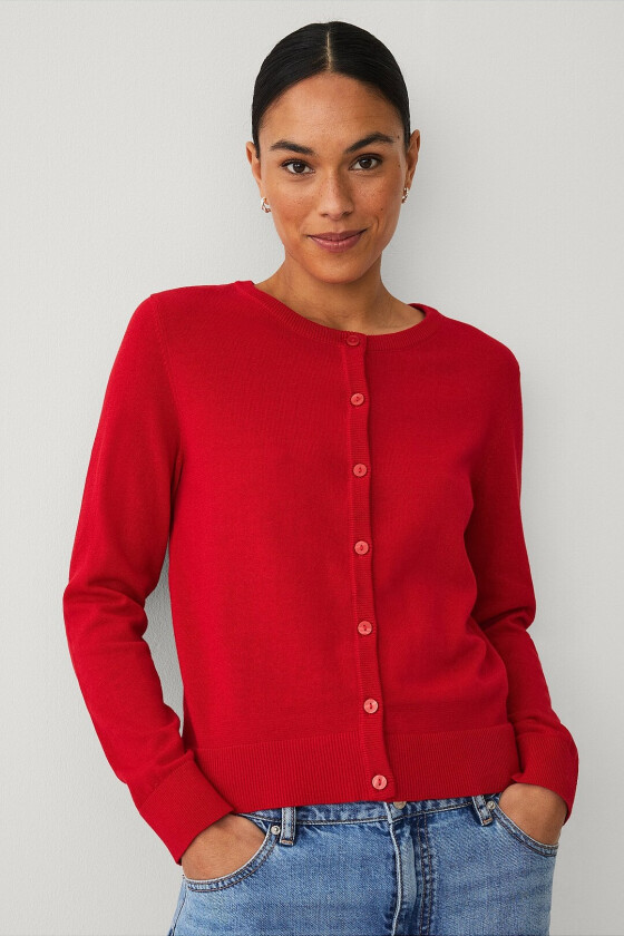 Kardigan med ribbede detaljer - Rød