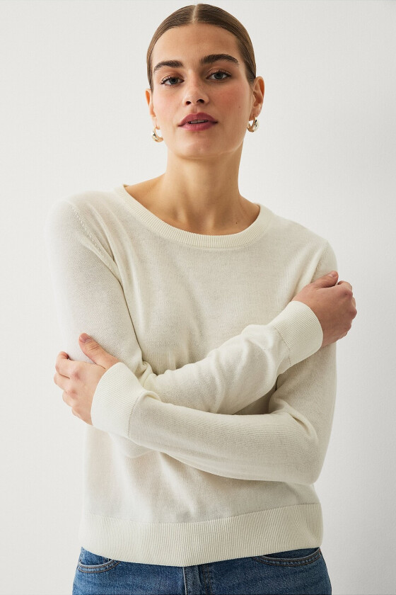 Genser med ribbede detaljer - Hvit