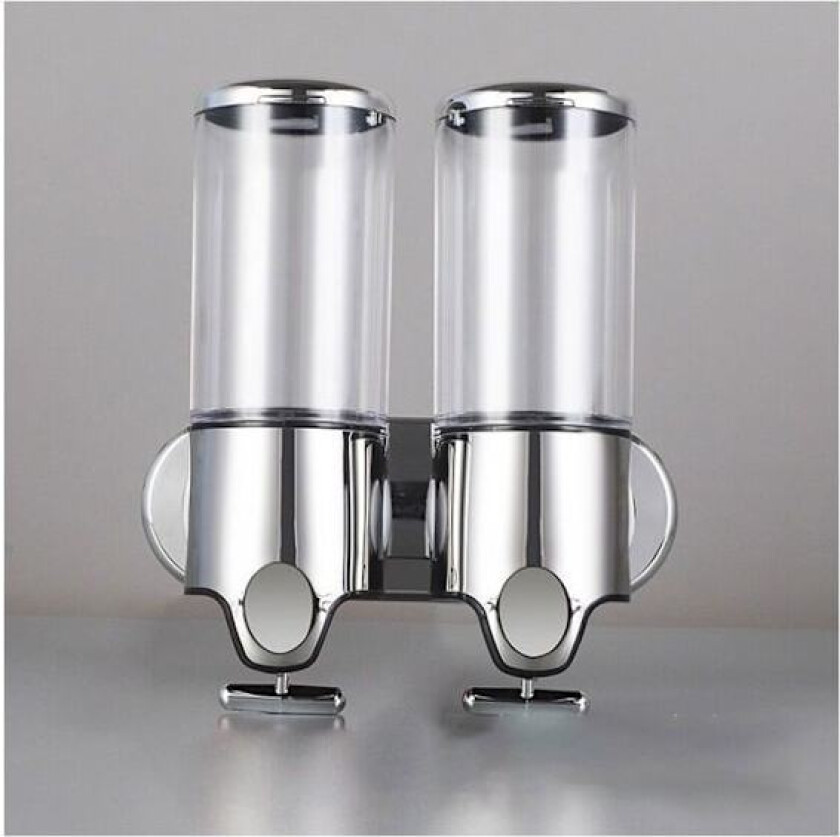 500ML x 2 Veggmontert Såpedispenser Dobbelthode for Flytende Dusjsåpe Sjampo Kjøkken og Bad YYV