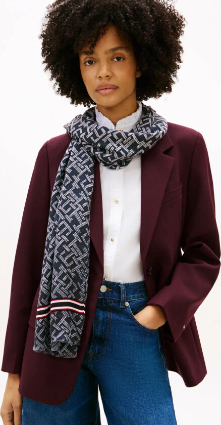 Th Monogram Corp Scarf - Navy - ONE SIZE
