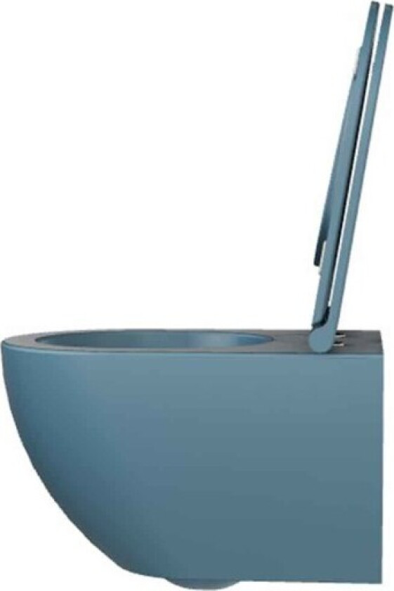 Comoda vegghengt toalett, uten skyllekant, matt blå