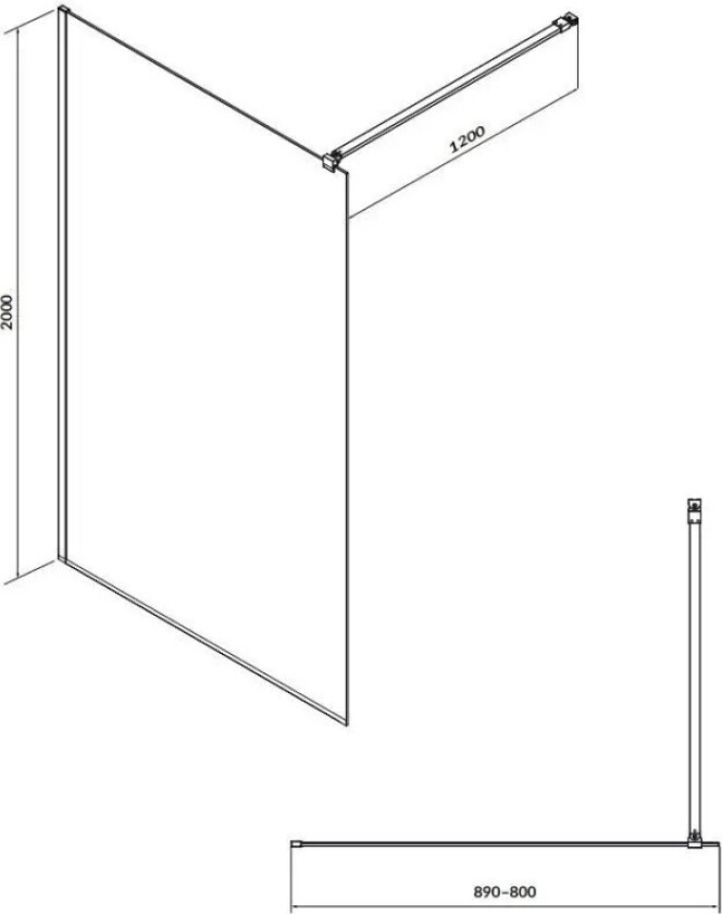 (walk-in cabin) MILLE krom walk-in dusjkabinett - (90x200) gjennomsiktig glass (S161-006)