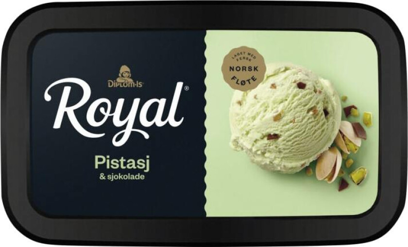 Is Premium fløteiskrem med pistasjsmak. Tilsatt pistasjnøtter (2%) og pyntet med ekte sjokoladeflak (4%)