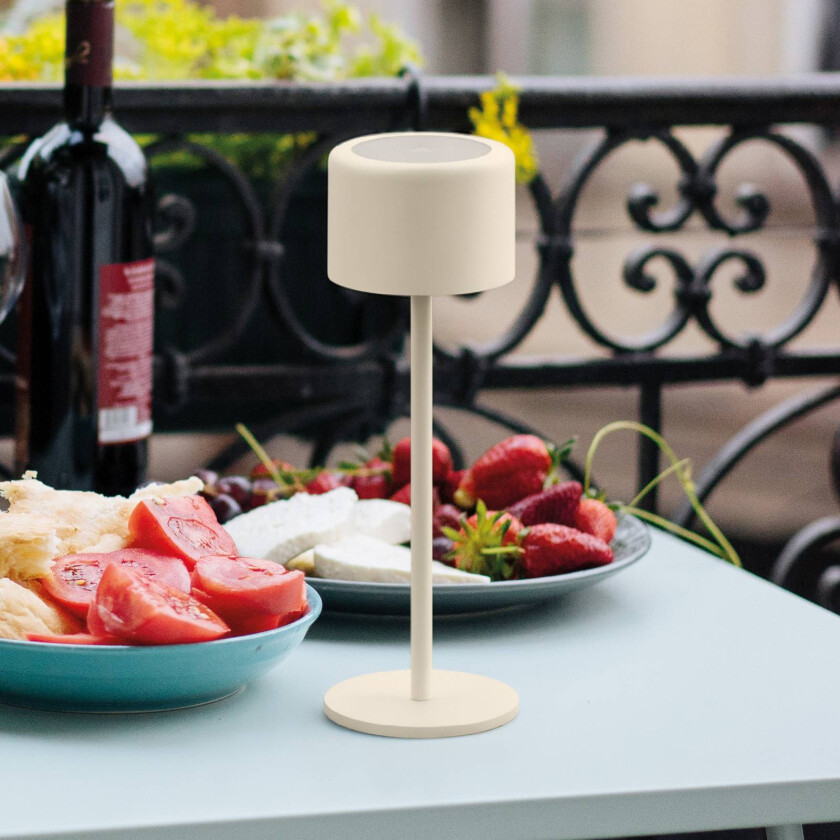 LED-batteridrevet bordlampe Juna, sandbeige Høyde 25 cm Metall, IP54