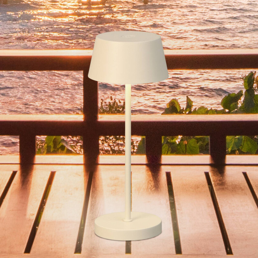 LED-batteridrevet bordlampe Sienna Pro sandbeige, 24 cm, metall IP54