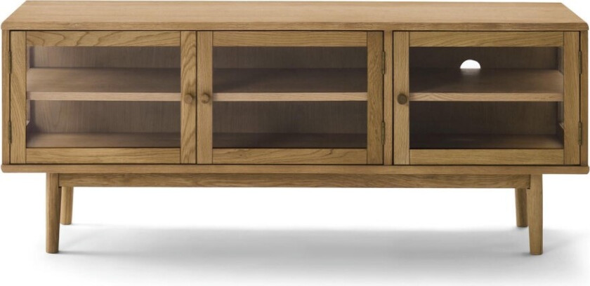 Svendborg TV-bord, med 3 dører og 2 hyller - glass og naturlig eikefiner og eik (137x40)