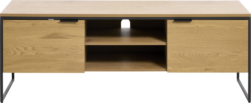 UNIKE MØBLER TV-bord, med 2 dører og 1 hylle - naturlig eik melaminpapir og svart jern (155x45)