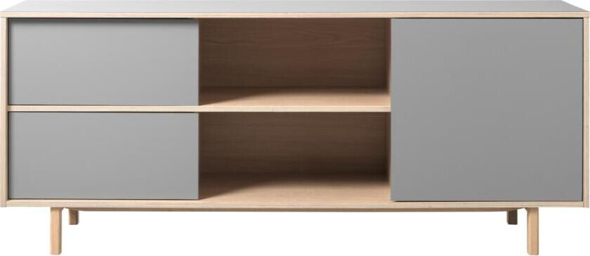 UNIKE MØBLER Bilbao skjenk, med 3 dører og 2 hyller - grå HPL og hvitpigmentert eikefiner (B:180)