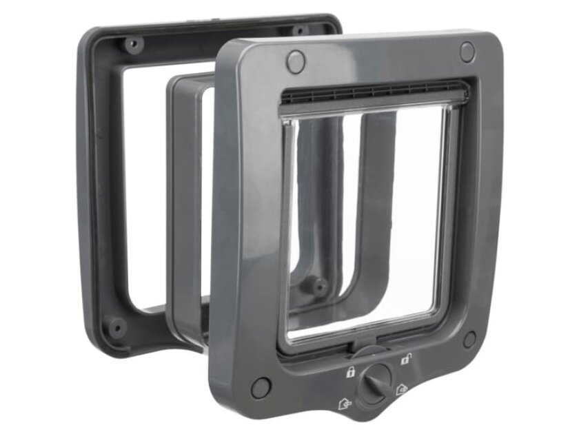 4-Way cat flap with tunnel 20 × 22 cm grey