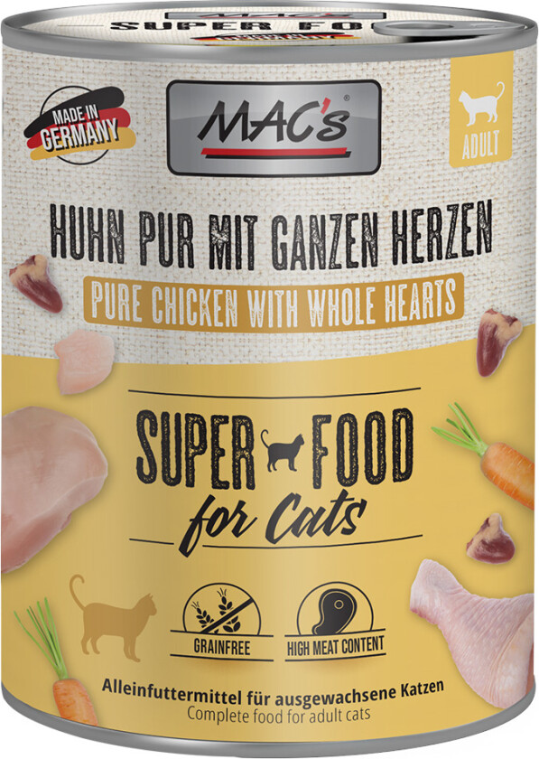 MAC´s Cat Kattefôr 6 x 800 g - Kylling PUR med hele fjærkrehjerter