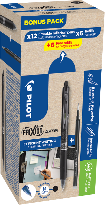 Bilde av FriXion Ball Clicker Kulepenn kan viskes bort, 12-pakk Svart