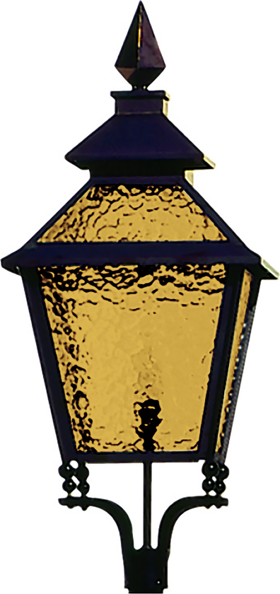 Engsö Stolpelykt kobber, 950 x 415 mm, E27 gult katedralglass