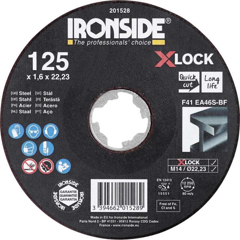 201525 Kappeskive 115 cm, X-LOCK, for stål, F41 115 x 1,6 x 22,23 mm