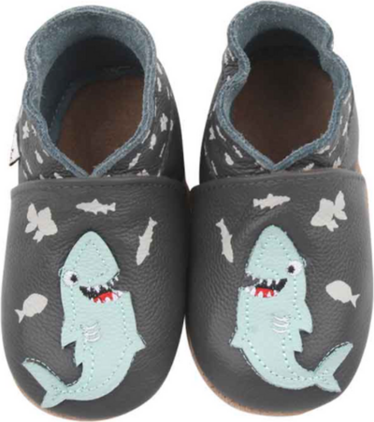 Tøfler i Skinn Hungry Shark Grey - 18-24 mnd