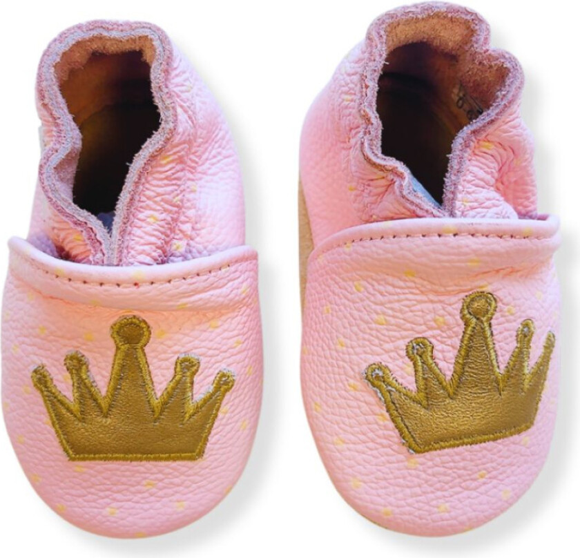 Tøfler i Skinn Princess Crown Gold Pink - 3-4 år