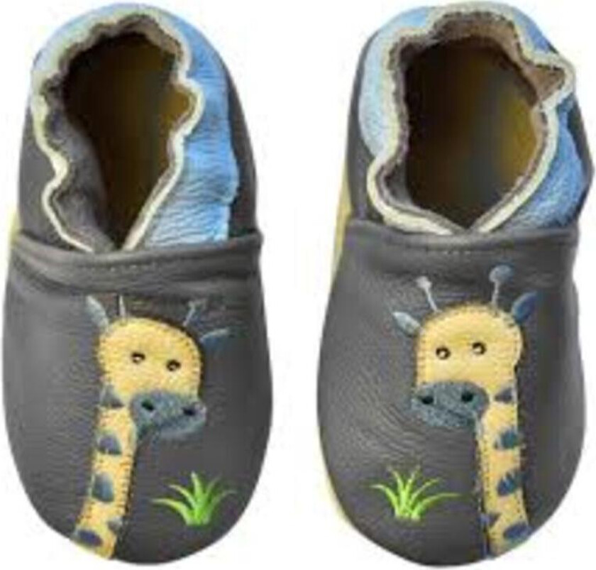 Tøfler i Skinn Giraffe Grey - 0-6 mnd