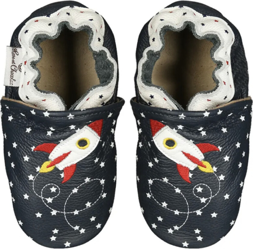 Tøfler i Skinn Rocket Star Navy - 12-18 mnd