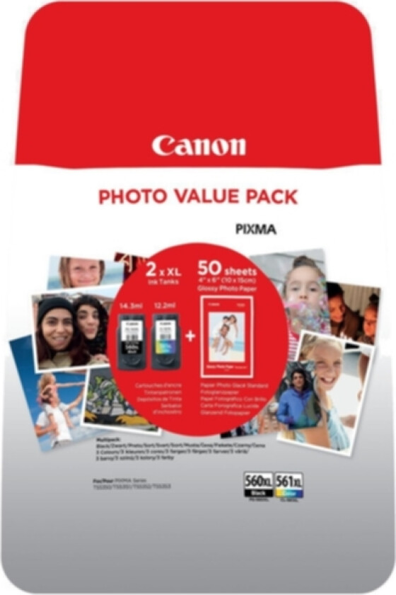 Ink Value Pack Pg-560xl/cl-561xl Incl 50 Sheet Photo Paper 10x15cm