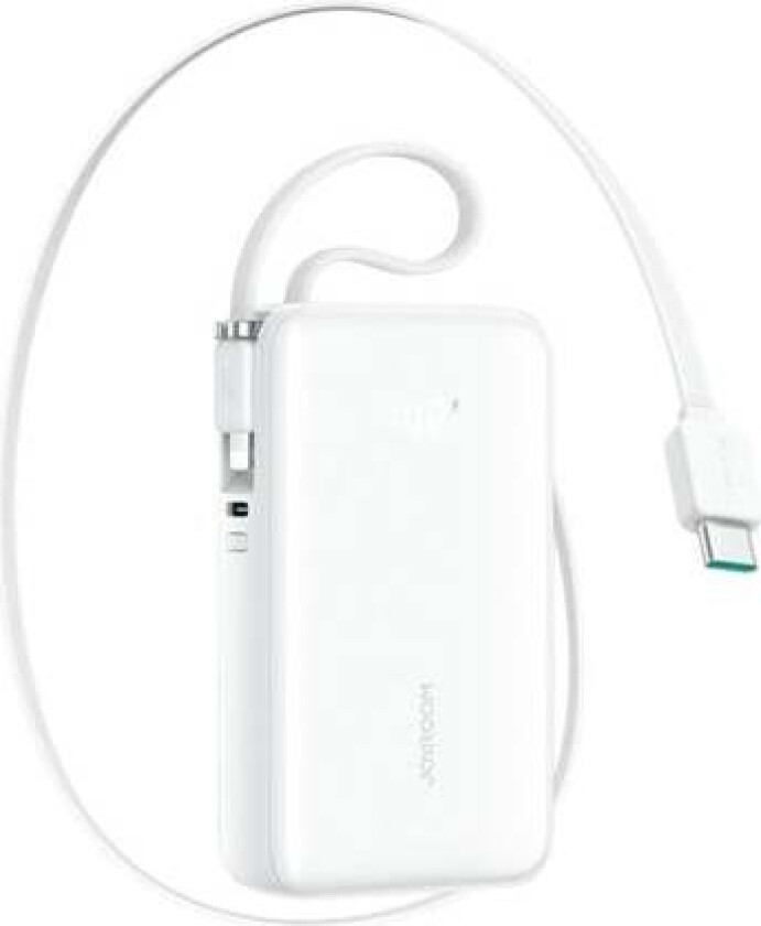 JR-PR2L 10000mAh 35W Power Bank with Built-in Retractable USB-C Cable and Lightning Lanyard Cable - White Nødlader - Hvit - 10000 mAh