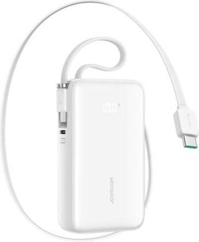 JR-PR2 35W 10000mAh Power Bank with Retractable USB-C Cable and Built-in Lightning Cable - White Nødlader - Hvit - 10000 mAh