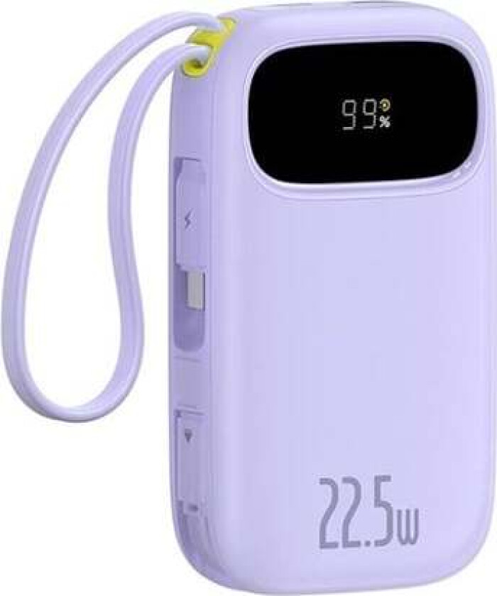 EnerFill FC21 Qpow 3 Ultra 20000mAh 22.5W Powerbank with Digital Display and Cable Included - Purple Nødlader - Lilla - 20000 mAh