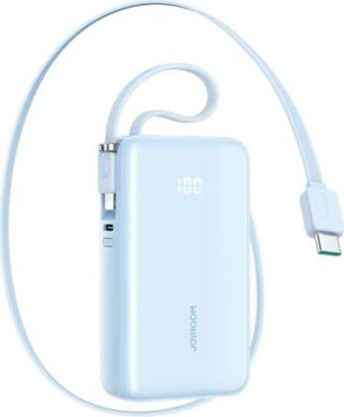 JR-PR2L 10000mAh 35W Power Bank with Built-in Retractable USB-C Cable and Lightning Lanyard Cable - Blue Nødlader - Blue - 10000 mAh