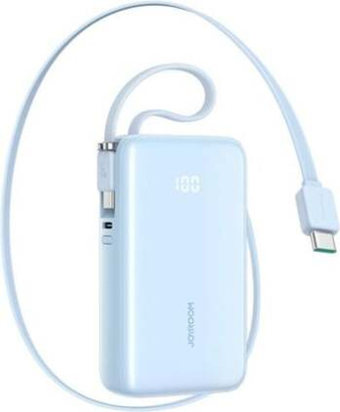 JR-PR2L 10000mAh 35W Power Bank with Built-in Retractable USB-C Cable and USB-C Lanyard Cable - Blue Nødlader - Blue - 10000 mAh