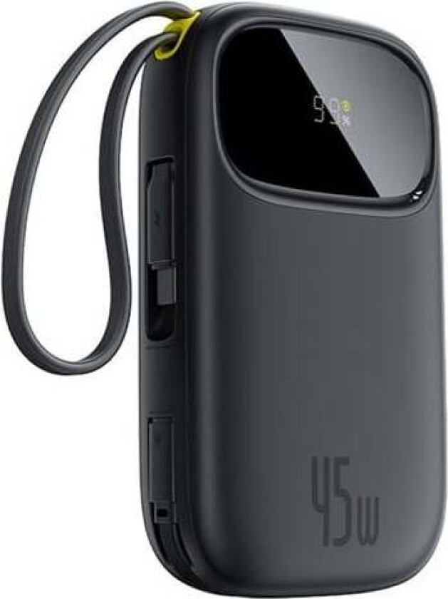 EnerFill FC31 10000mAh 45W Power Bank with USB-C and Lightning Cables - Black Nødlader - Svart - 10000 mAh