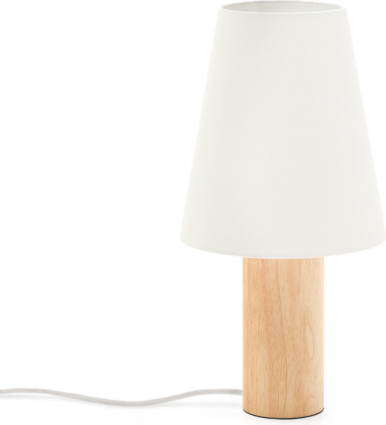 KAVE HOME Marga bordlampe - elfenbensfarget bomull og naturlig gummitre