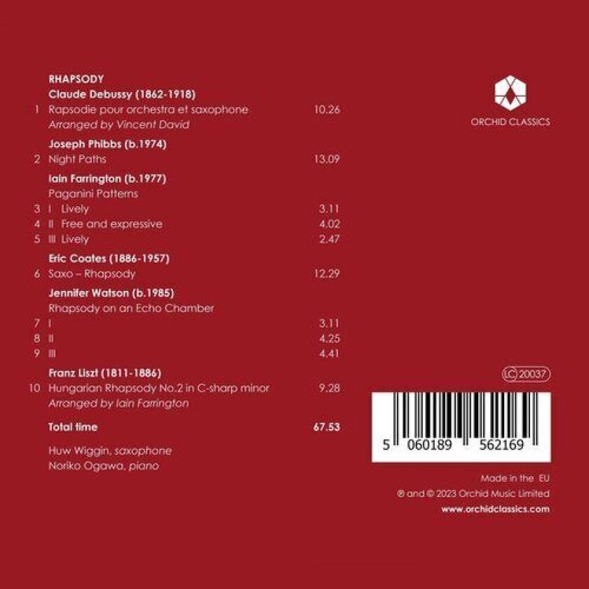 Claude Debussy : Huw Wiggin/Noriko Ogawa: Rhapsody CD (2023)