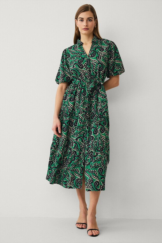 Skjortekjole med korte puffermer - Grønn