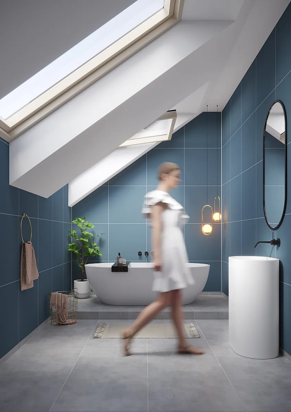 Baderomsplate dusty blå flis 60x60 cm 11x620x2400 mm