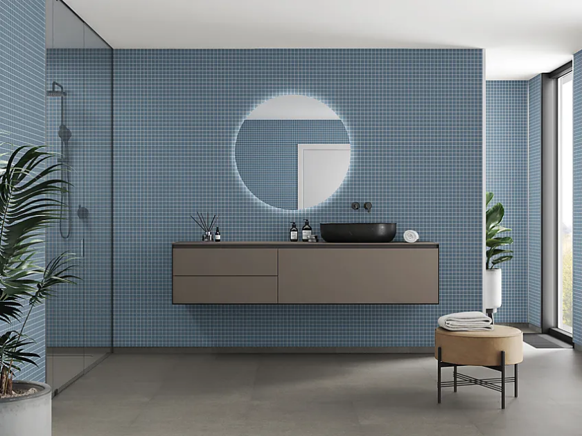 Bilde av Baderomsplate dusty blå flis 3x3 cm 11x620x2400 mm