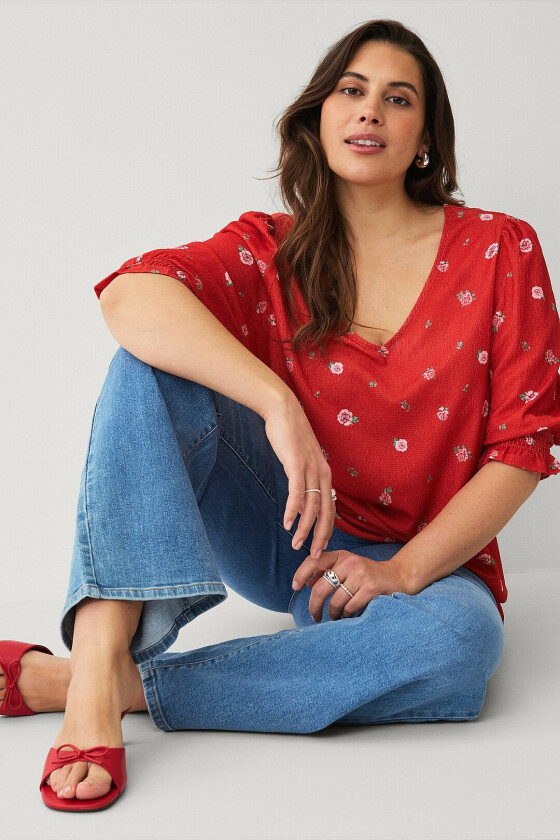 Topp med bobleermer - Rød