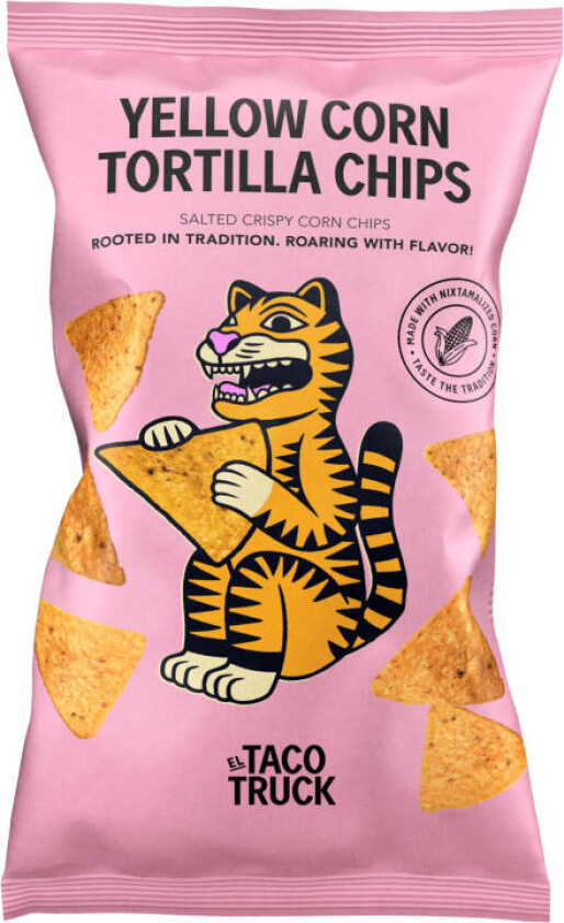 Tortilla Chips tortillachips laget på gul mais og ikke maismel - noe som gir både unik smak og tekstur. Med deilig smak av ost. Glutenfri, platebasert og vegansk