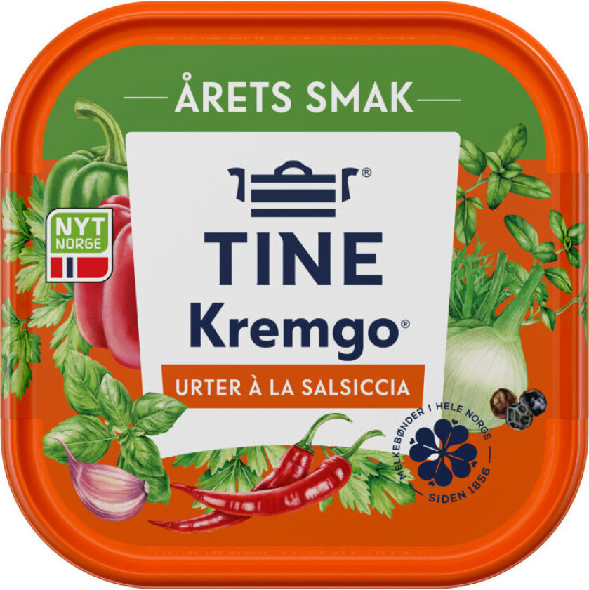 Kremgo Kremgo Urter ala Salsiccia er en fyldig kremost med urter, hvitløk og fennikel. Perfekt på brødskiva, til kjeks, dipper eller i matlaging