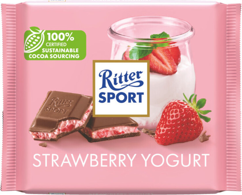 Strawberry Yoghurt Fylt melkesjokolade med krem av yoghurt og jordbærbiter