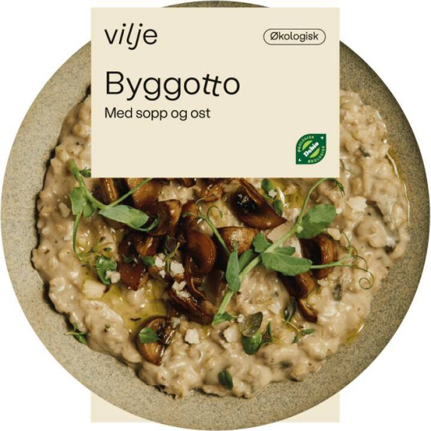 Soppbyggotto En kremet byggotto med sopp og ost. Retten er økologisk og uten tilsetningsstoffer.