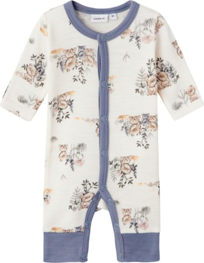 Pysjamas i Ull Willu Prematur White/ Blue - 48