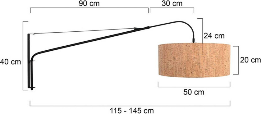 Tekstilvegglampe Elegant Classy svart/brun, metall/kork