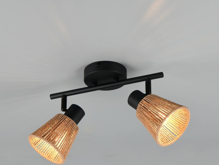 Taklampe Natrel, svart/brun, lengde 41 cm, 2 lyskilder av metall