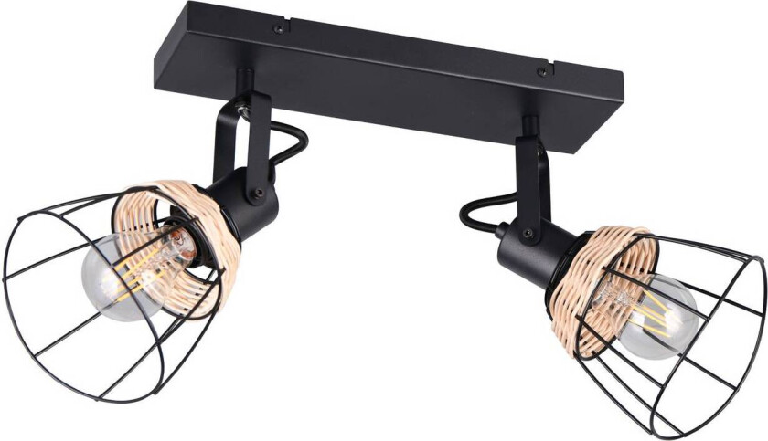 Taklampe Jerome, lengde 36 cm, 2 lyskilder, matt svart metall