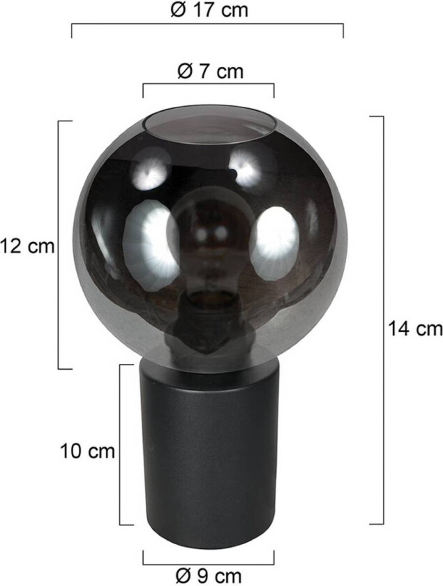 Bordlampe Bloeba, svart/røykgrå, Ø 17 cm, glasskule