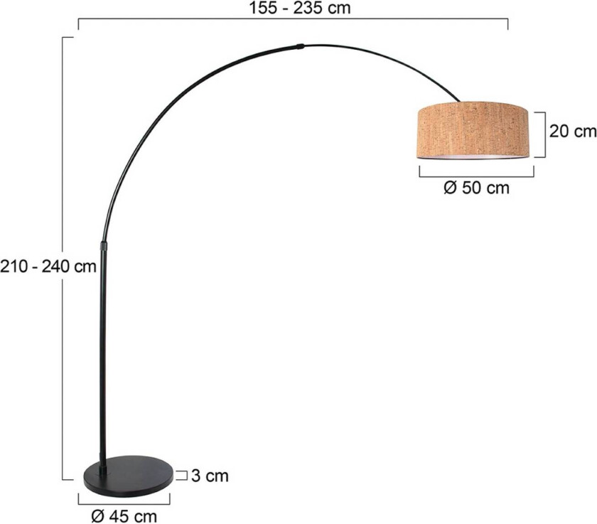 Bue-gulvlampe Sparkled Light, svart/brun, 240 cm, kork